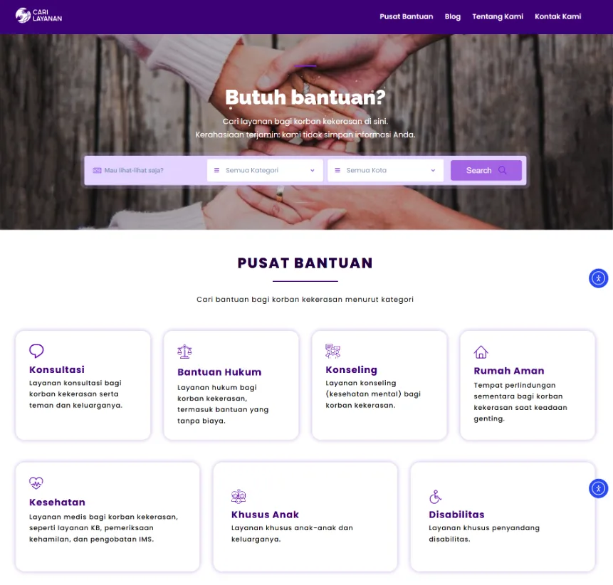 Tangkapan layar proyek Cari Layanan