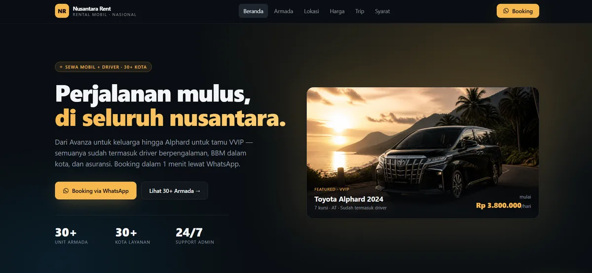 Tangkapan layar proyek Nusantara Rent